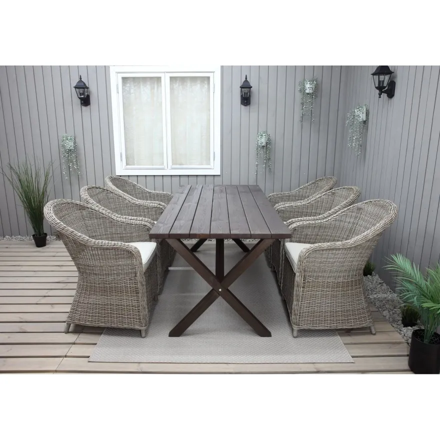 Ruokailuryhmä Baltic Garden, 190x86cm Scottsdale-pöytä + 6 Daisy-tuolia