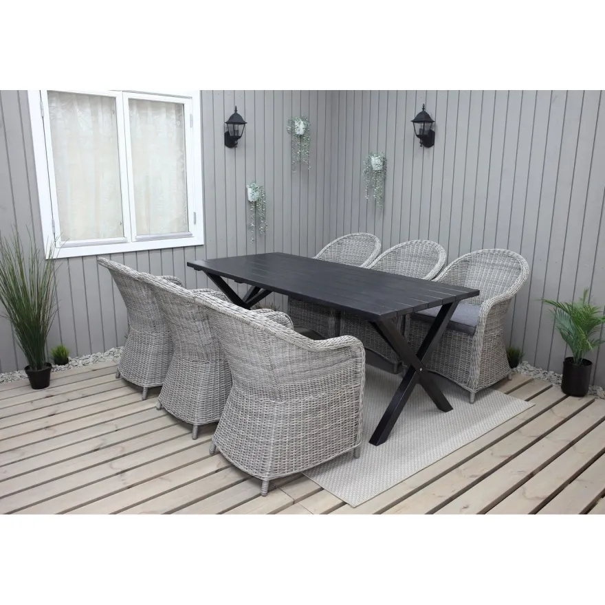 Ruokailuryhmä Baltic Garden, 190x86cm Scottsdale-pöytä + 6 Daisy-tuolia