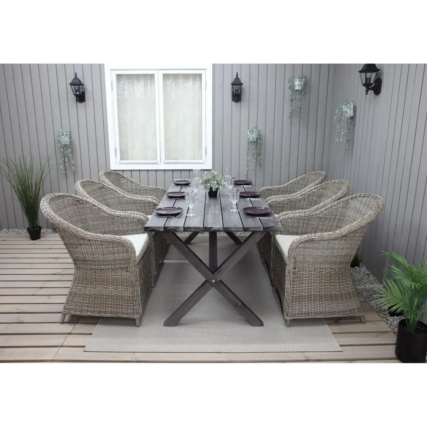 Ruokailuryhmä Baltic Garden, 190x86cm Scottsdale-pöytä + 6 Daisy-tuolia