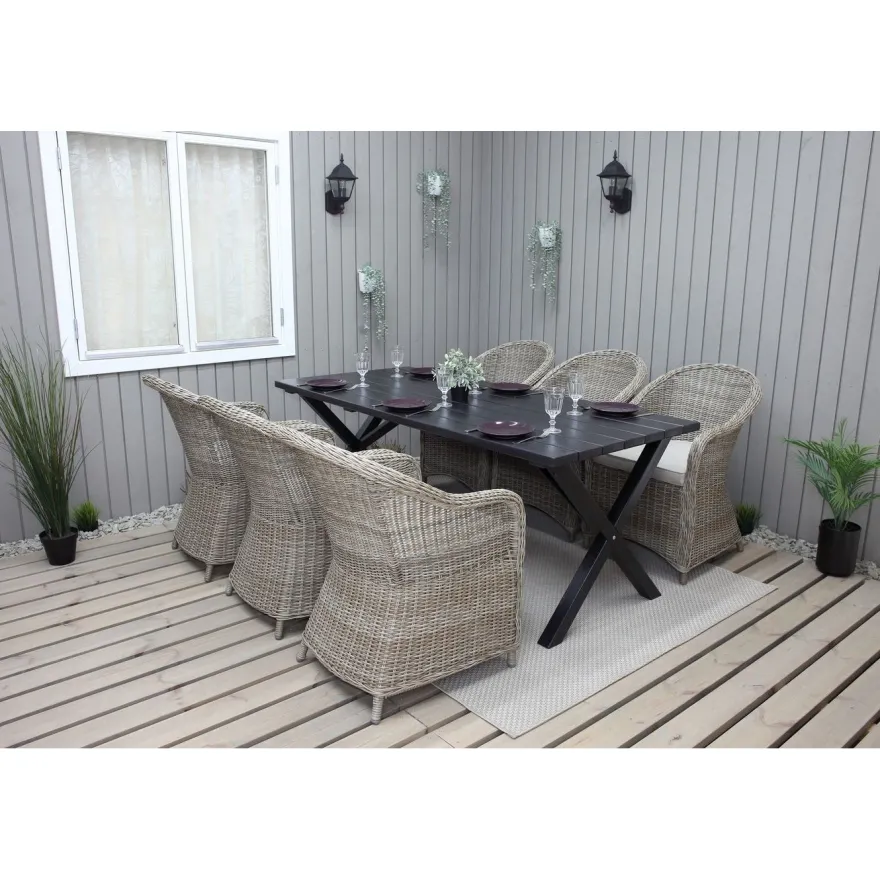 Ruokailuryhmä Baltic Garden, 190x86cm Scottsdale-pöytä + 6 Daisy-tuolia