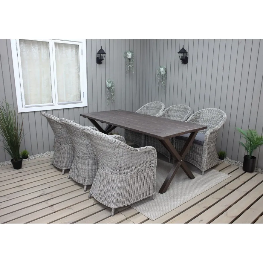 Ruokailuryhmä Baltic Garden, 190x86cm Scottsdale-pöytä + 6 Daisy-tuolia