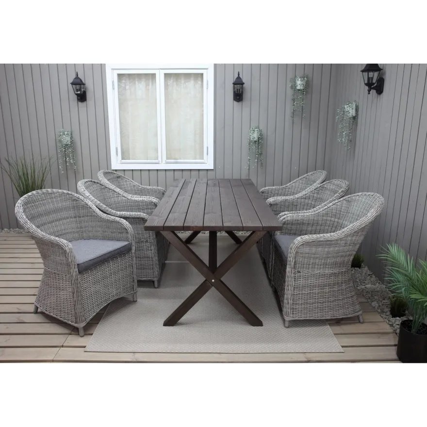Ruokailuryhmä Baltic Garden, 190x86cm Scottsdale-pöytä + 6 Daisy-tuolia
