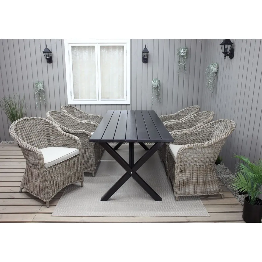 Ruokailuryhmä Baltic Garden, 190x86cm Scottsdale-pöytä + 6 Daisy-tuolia