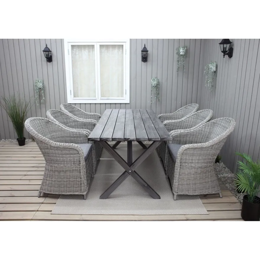 Ruokailuryhmä Baltic Garden, 190x86cm Scottsdale-pöytä + 6 Daisy-tuolia