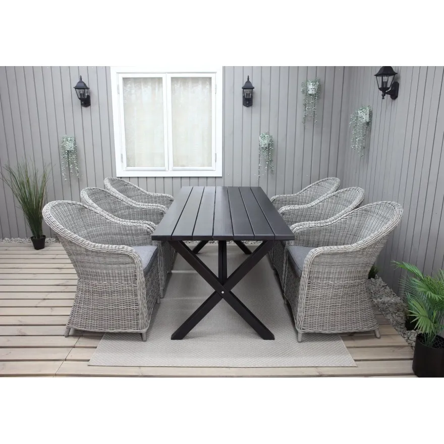 Ruokailuryhmä Baltic Garden, 190x86cm Scottsdale-pöytä + 6 Daisy-tuolia