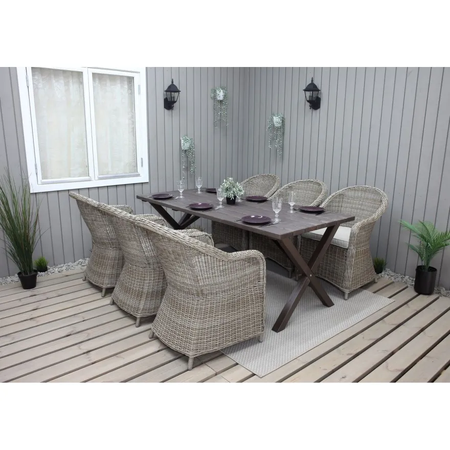 Ruokailuryhmä Baltic Garden, 190x86cm Scottsdale-pöytä + 6 Daisy-tuolia