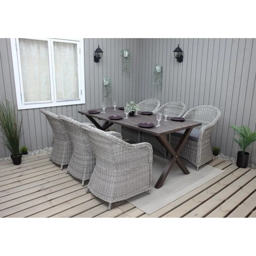 Ruokailuryhmä Baltic Garden, 190x86cm Scottsdale-pöytä + 6 Daisy-tuolia