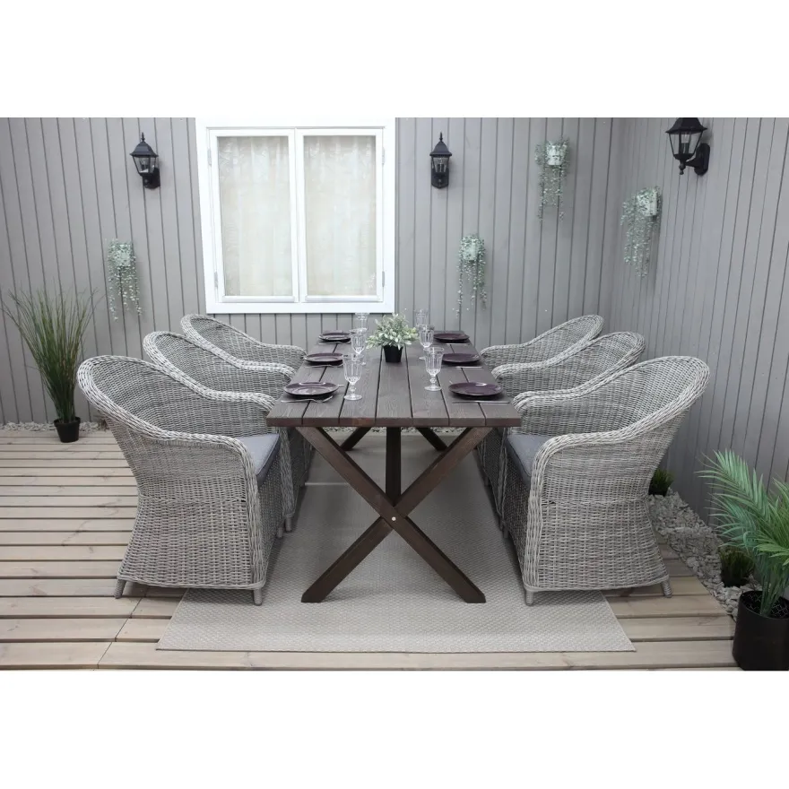 Ruokailuryhmä Baltic Garden, 190x86cm Scottsdale-pöytä + 6 Daisy-tuolia