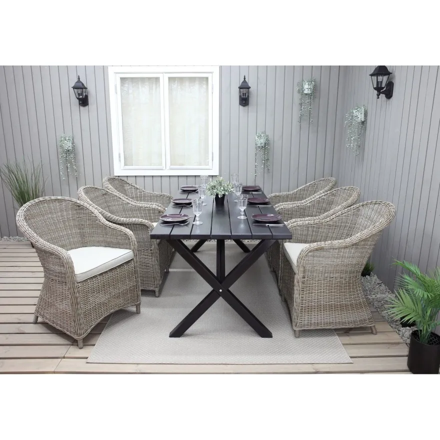 Ruokailuryhmä Baltic Garden, 190x86cm Scottsdale-pöytä + 6 Daisy-tuolia