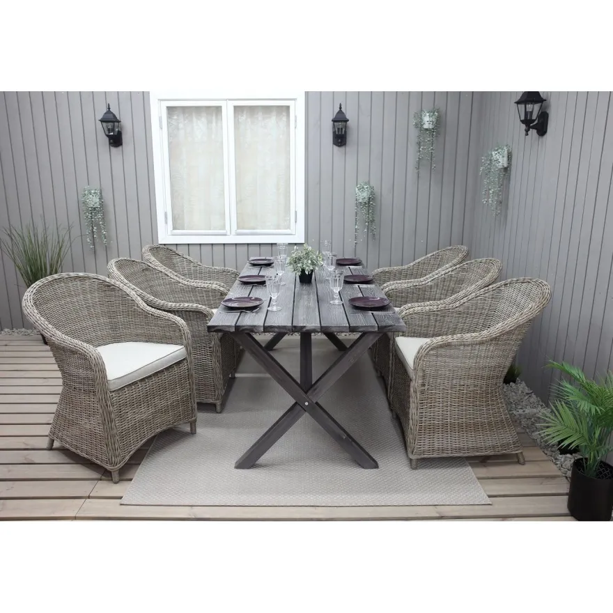 Ruokailuryhmä Baltic Garden, 190x86cm Scottsdale-pöytä + 6 Daisy-tuolia
