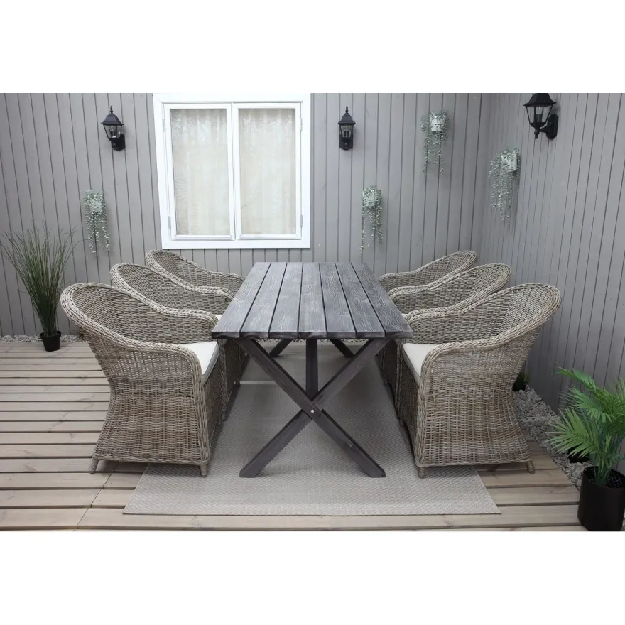 Ruokailuryhmä Baltic Garden, 190x86cm Scottsdale-pöytä + 6 Daisy-tuolia