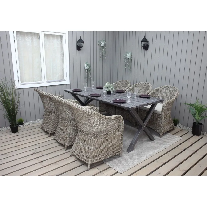 Ruokailuryhmä Baltic Garden, 190x86cm Scottsdale-pöytä + 6 Daisy-tuolia