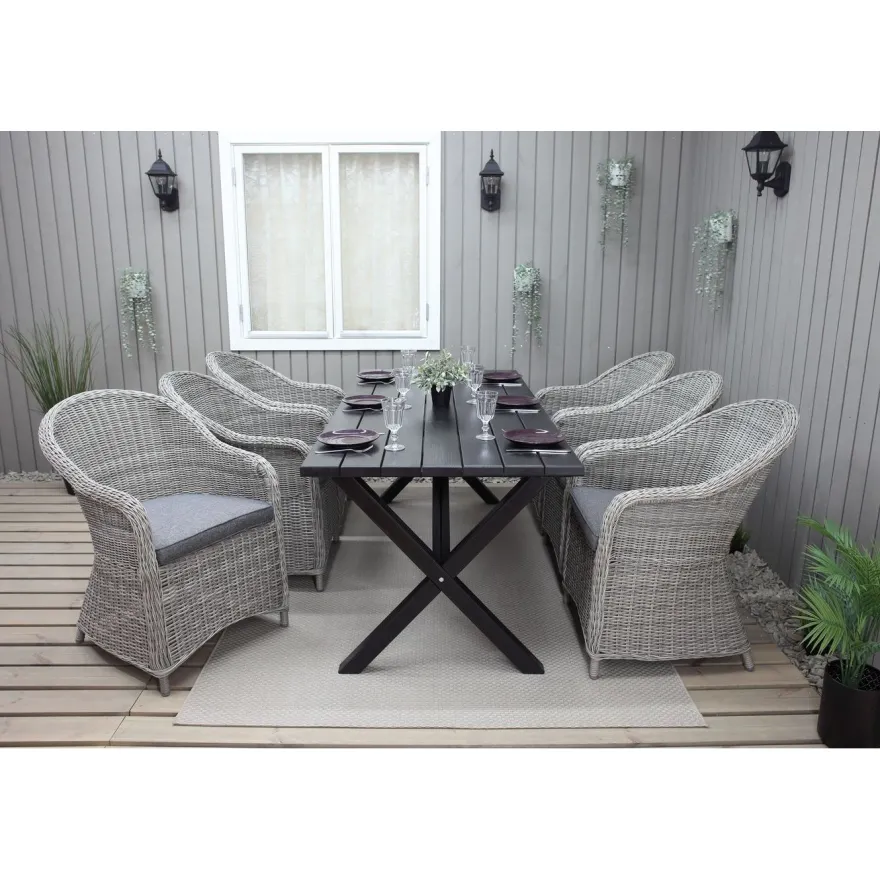 Ruokailuryhmä Baltic Garden, 190x86cm Scottsdale-pöytä + 6 Daisy-tuolia