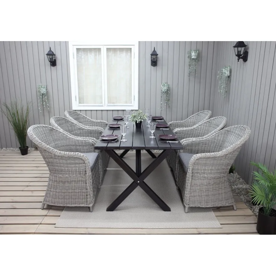 Ruokailuryhmä Baltic Garden, 190x86cm Scottsdale-pöytä + 6 Daisy-tuolia