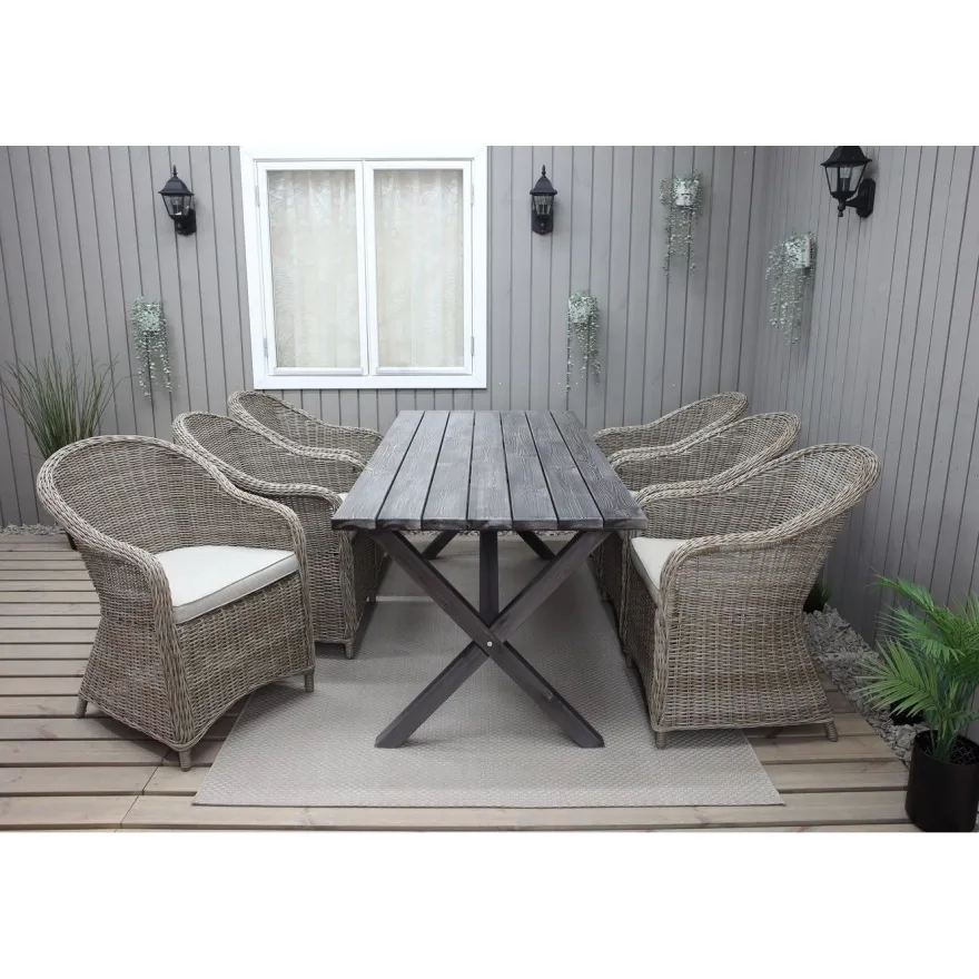 Ruokailuryhmä Baltic Garden, 190x86cm Scottsdale-pöytä + 6 Daisy-tuolia