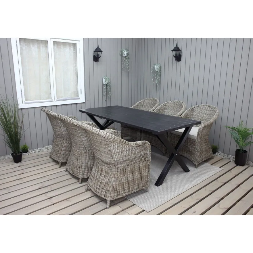 Ruokailuryhmä Baltic Garden, 190x86cm Scottsdale-pöytä + 6 Daisy-tuolia