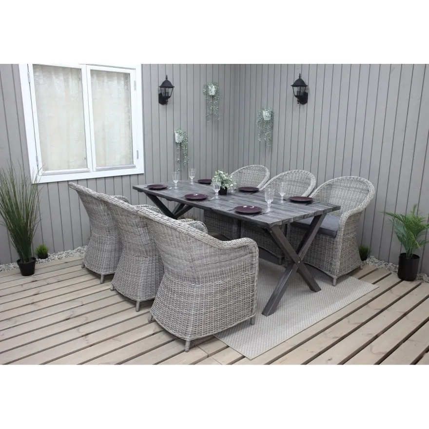 Ruokailuryhmä Baltic Garden, 190x86cm Scottsdale-pöytä + 6 Daisy-tuolia