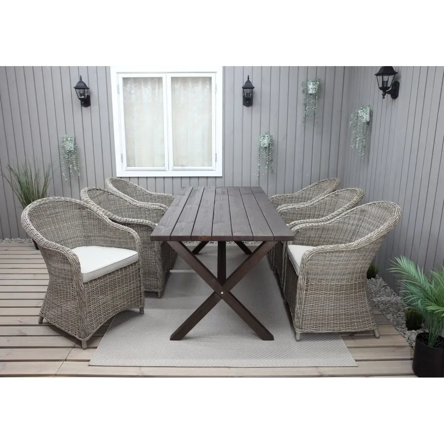 Ruokailuryhmä Baltic Garden, 190x86cm Scottsdale-pöytä + 6 Daisy-tuolia