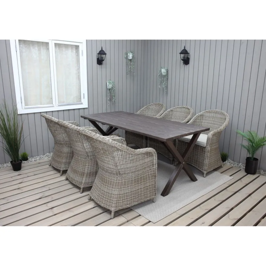 Ruokailuryhmä Baltic Garden, 190x86cm Scottsdale-pöytä + 6 Daisy-tuolia