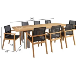 Ruokailuryhmä Home4You NAUTICA jatkettavalla pöydällä, 8 tuolia, ruskea