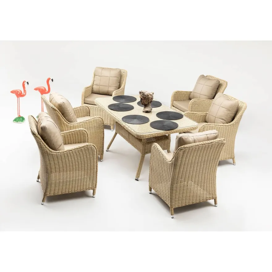 Ruokailuryhmä Linento Garden Cosmo, pöytä + 8 tuolia, beige
