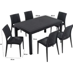 Ruokailuryhmä Linento Garden Rattan 6:n istuttava antrasiitti