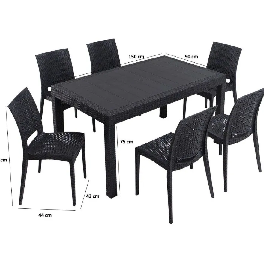 Ruokailuryhmä Linento Garden Rattan 6:n istuttava antrasiitti