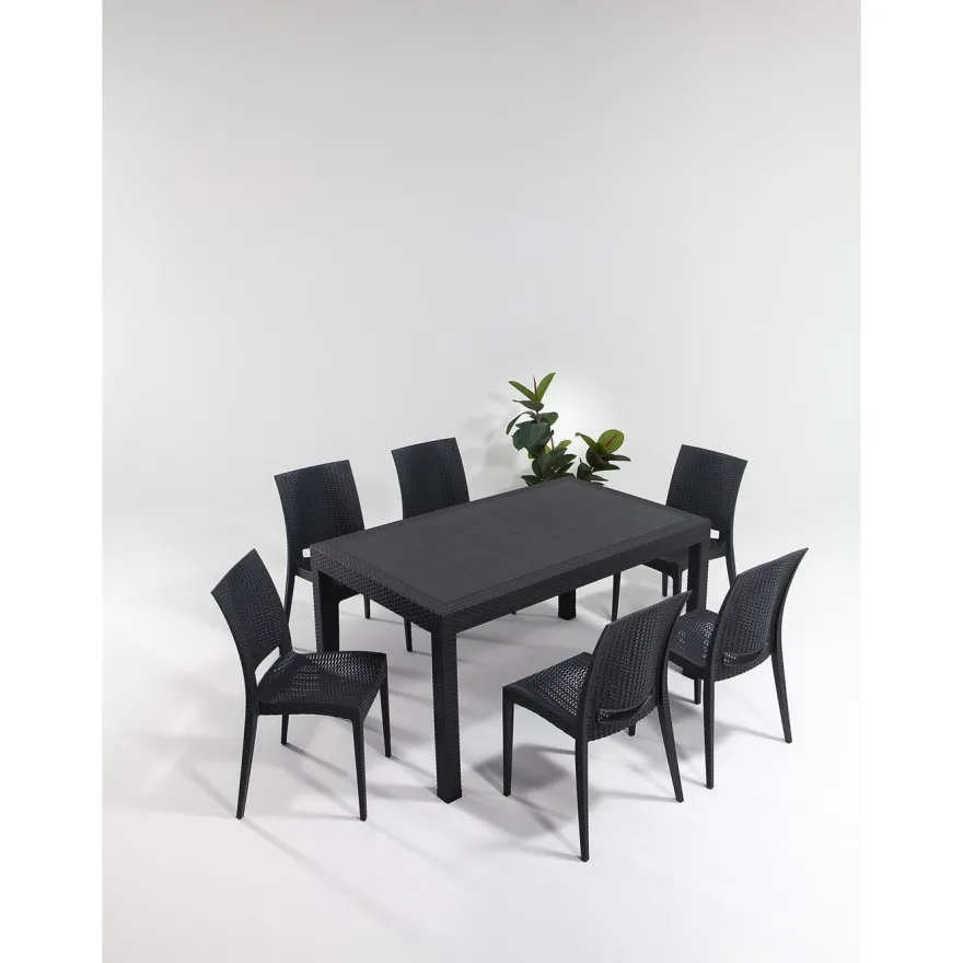 Ruokailuryhmä Linento Garden Rattan 6:n istuttava antrasiitti