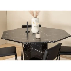 Ruokailuryhmä Venture Home, ⌀110cm musta Marbs-pöytä + 4 mustaa Kenth-tuolia, keinonahka