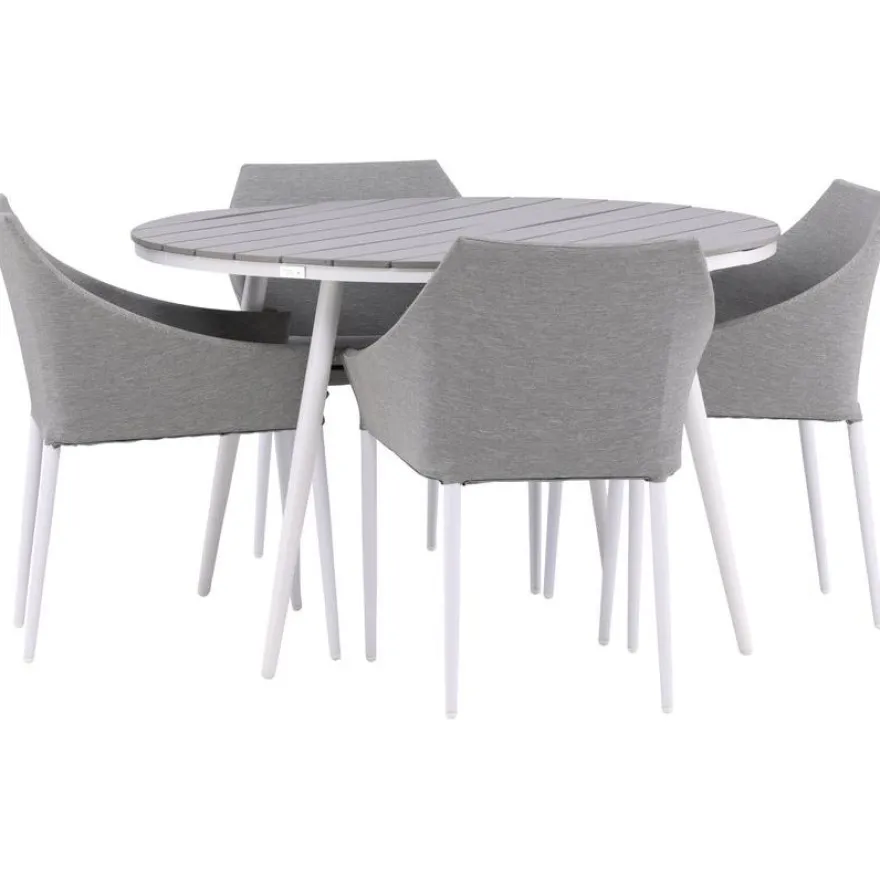 Ruokailuryhmä Venture Home, ø120cm harmaa/valkoinen Break-pöytä + 4 harmaa/valkoista Spoga-tuolia