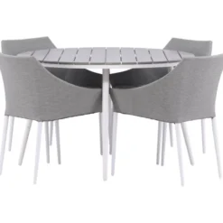 Ruokailuryhmä Venture Home, ø120cm harmaa/valkoinen Break-pöytä + 4 harmaa/valkoista Spoga-tuolia