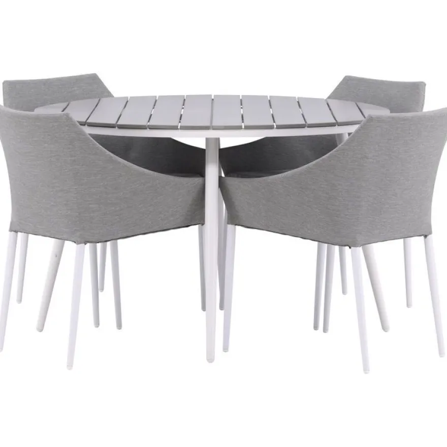 Ruokailuryhmä Venture Home, ø120cm harmaa/valkoinen Break-pöytä + 4 harmaa/valkoista Spoga-tuolia