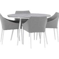 Ruokailuryhmä Venture Home, ø120cm harmaa/valkoinen Break-pöytä + 4 harmaa/valkoista Spoga-tuolia