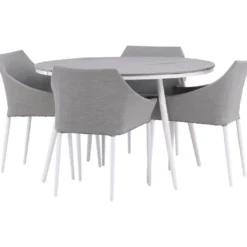 Ruokailuryhmä Venture Home, ø120cm harmaa/valkoinen Break-pöytä + 4 harmaa/valkoista Spoga-tuolia