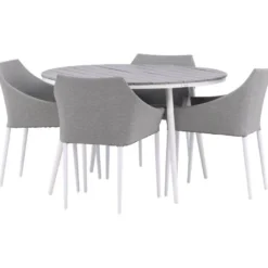 Ruokailuryhmä Venture Home, ø120cm harmaa/valkoinen Break-pöytä + 4 harmaa/valkoista Spoga-tuolia