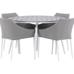 Ruokailuryhmä Venture Home, ø120cm harmaa/valkoinen Break-pöytä + 4 harmaa/valkoista Spoga-tuolia