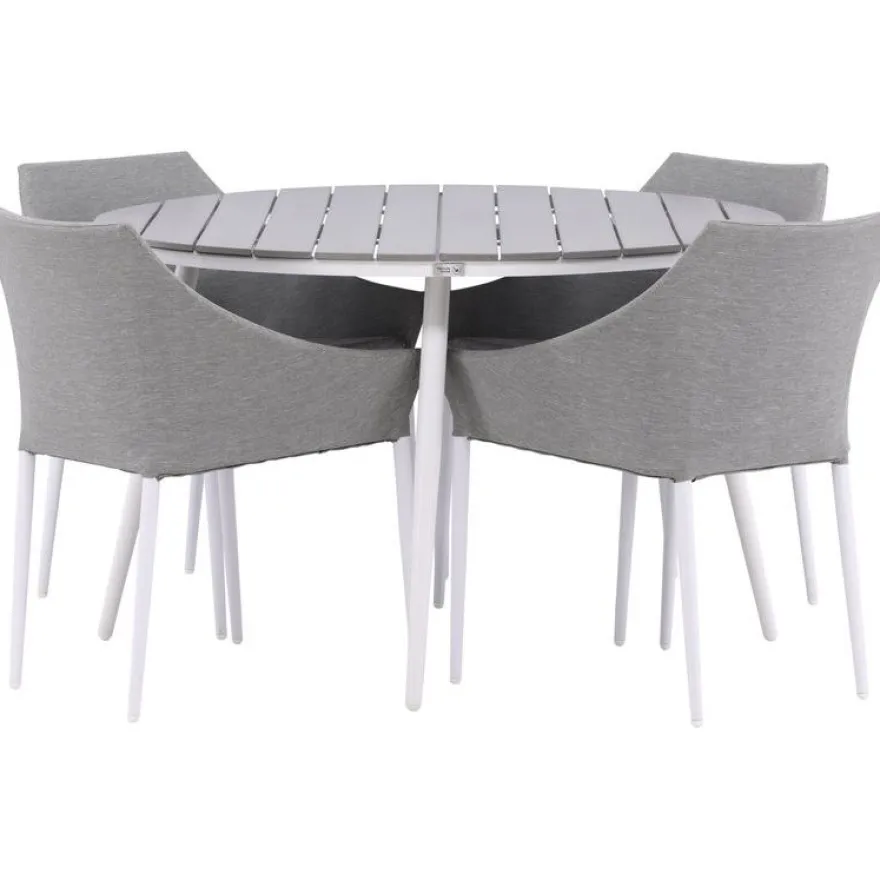 Ruokailuryhmä Venture Home, ø120cm harmaa/valkoinen Break-pöytä + 4 harmaa/valkoista Spoga-tuolia