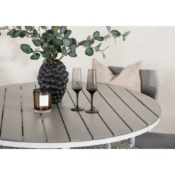 Ruokailuryhmä Venture Home, ø120cm harmaa/valkoinen Break-pöytä + 4 harmaa/valkoista Spoga-tuolia