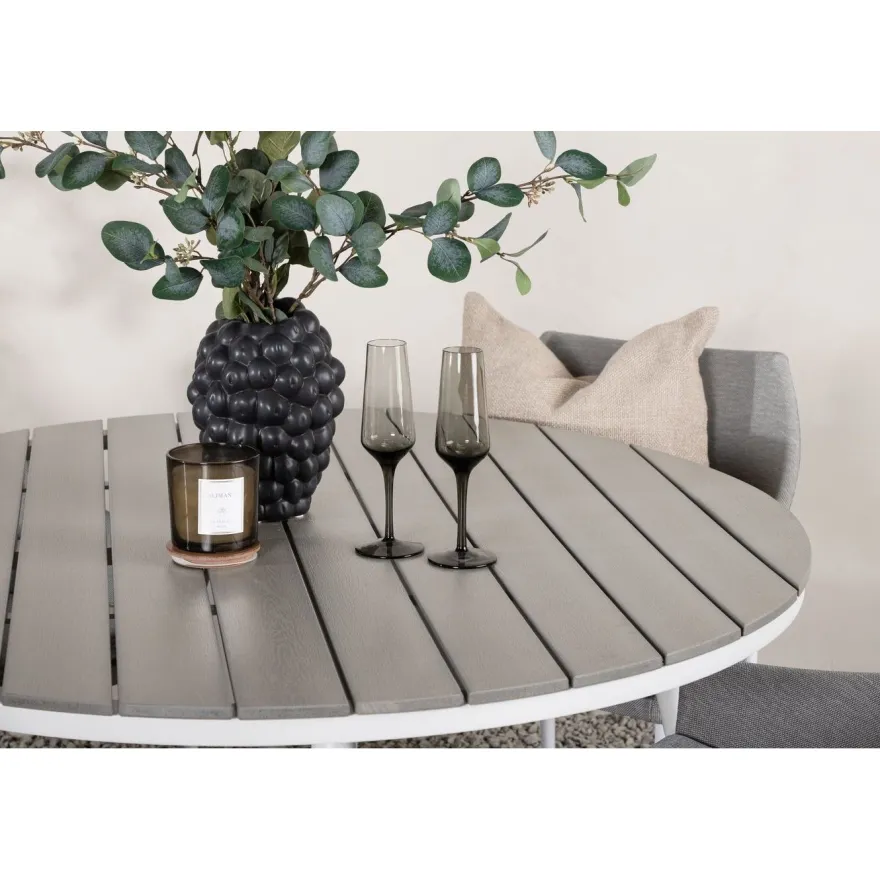 Ruokailuryhmä Venture Home, ø120cm harmaa/valkoinen Break-pöytä + 4 harmaa/valkoista Spoga-tuolia