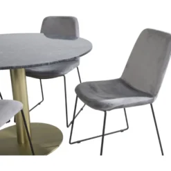 Ruokailuryhmä Venture Home, ø106cm musta/messinki Estelle-pöytä + 4 vaaleanharmaata Muce-tuolia, sametti