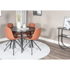 Ruokailuryhmä Venture Home, ⌀100cm musta Plaza-pöytä + 4 pyörivää Polar-tuolia, ruskea