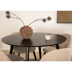Ruokailuryhmä Venture Home, ⌀115cm musta Dipp-pöytä + 4 beigeä Velvet Stitches -tuolia