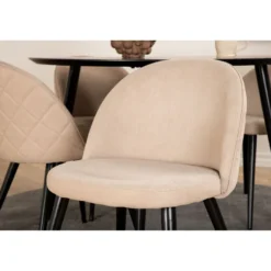Ruokailuryhmä Venture Home, ⌀115cm musta Dipp-pöytä + 4 beigeä Velvet Stitches -tuolia