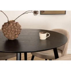 Ruokailuryhmä Venture Home, ⌀115cm musta Dipp-pöytä + 4 beigeä Velvet Stitches -tuolia
