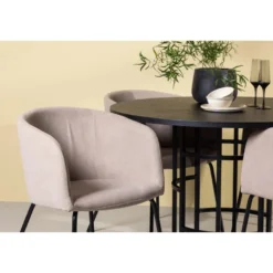 Ruokailuryhmä Venture Home, ⌀115cm Copenhagen-pöytä + 4 beigeä Berit-tuolia
