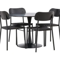 Ruokailuryhmä Venture Home, ⌀100cm musta Glade-pöytä + 4 mustaa Polly-tuolia
