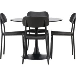 Ruokailuryhmä Venture Home, ⌀100cm musta Glade-pöytä + 4 mustaa Polly-tuolia