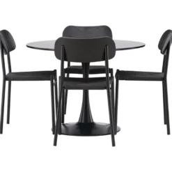 Ruokailuryhmä Venture Home, ⌀100cm musta Glade-pöytä + 4 mustaa Polly-tuolia