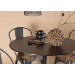 Ruokailuryhmä Venture Home, ⌀100cm musta Glade-pöytä + 4 harmaa-ruskeaa Tempe-tuolia