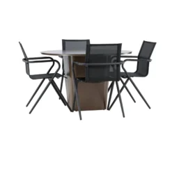 Ruokailuryhmä Venture Home, ø120cm harmaanruskea Santa Fe -pöytä + 4 mustaa Alina-tuolia